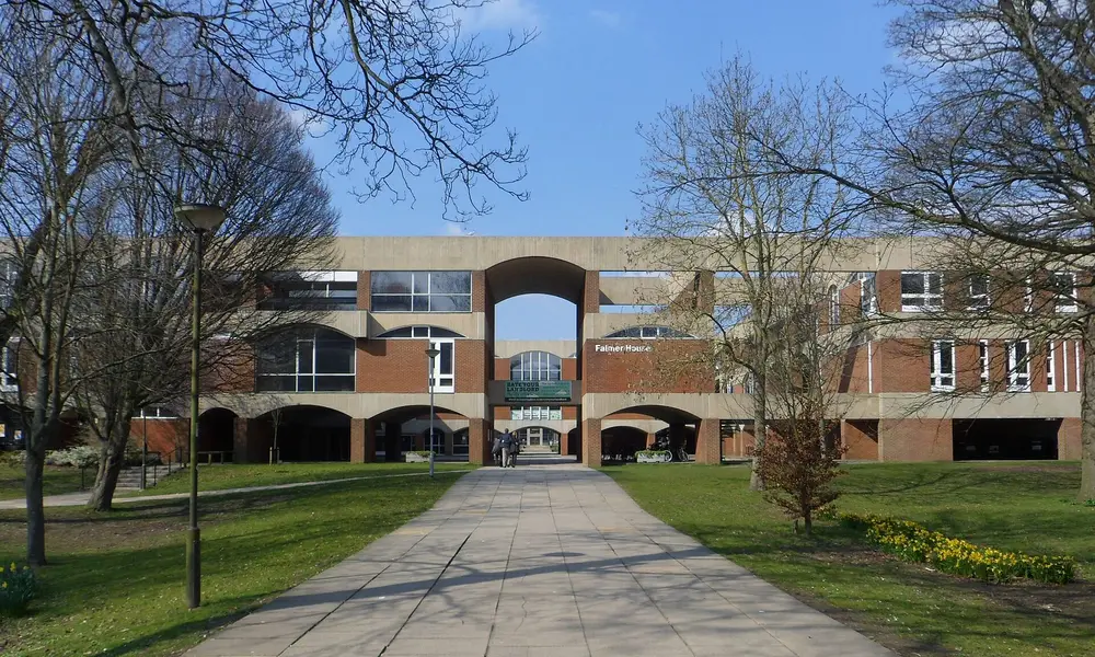 Falmer House (Grade I listed, Sir Basil Spence), central campus building of the University of Sussex at Falmer, Brighton — host campus of Brighton & Sussex Medical School (BSMS)