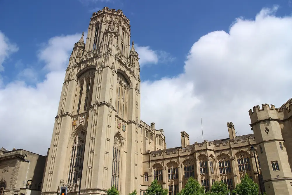 Wills Memorial Building, University of Bristol — the university's iconic neo-Gothic tower, viewed from Queen's Road