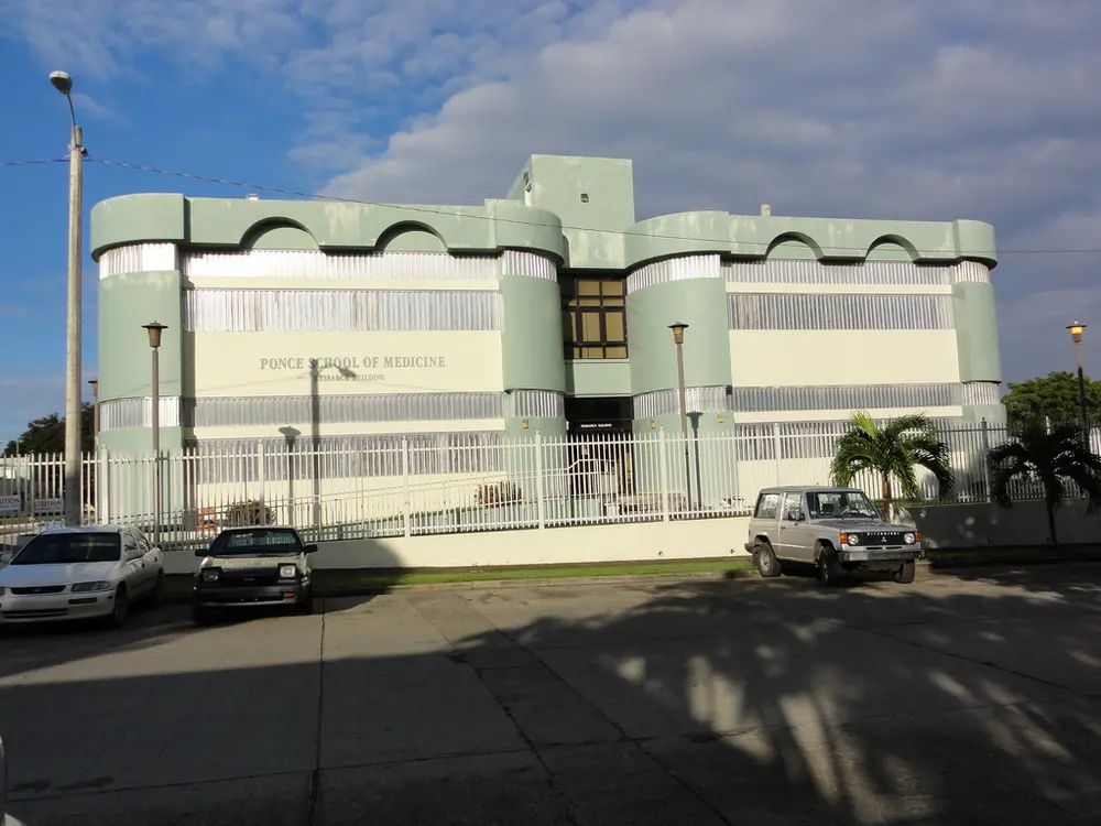 Research Building of Ponce School of Medicine (now Ponce Health Sciences University), the host institution of the School of Dental Medicine, in Barrio Playa, Ponce, Puerto Rico, US.