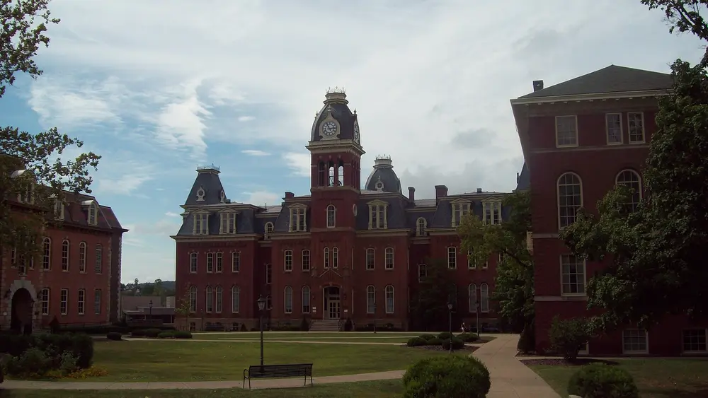 Woodburn Hall, iconic main building of West Virginia University, Morgantown WV, daytime landscape exterior